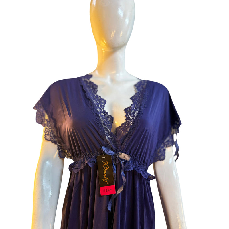 Midnight Embrace – Satin Lace Trim Nightgown