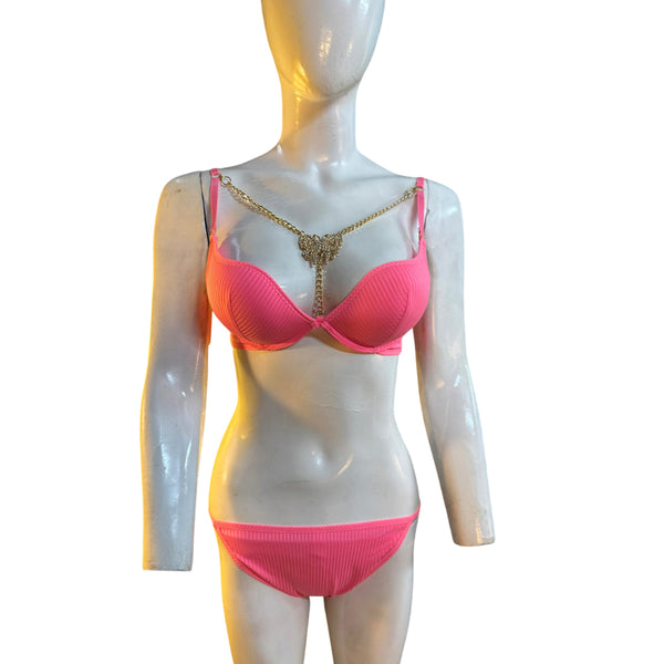 Red Ribbed Bikini Set