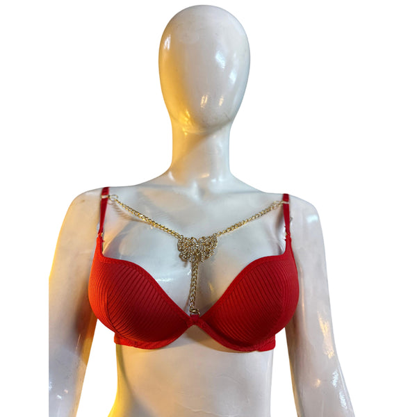 Red Ribbed Bikini Set