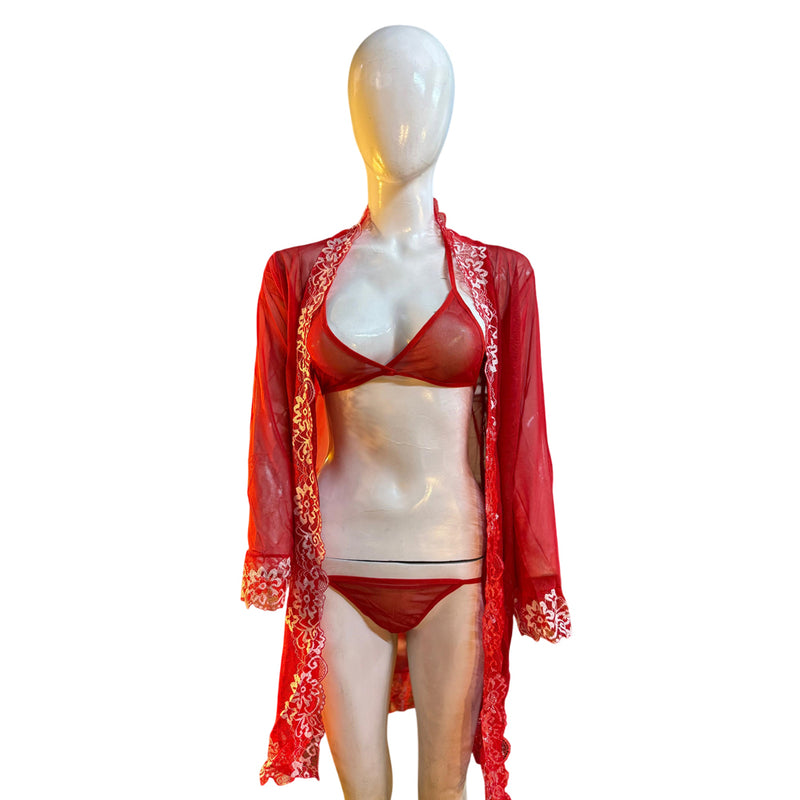 Red Sheer Lace Lingerie Set